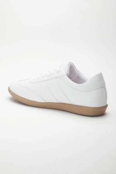 İnce Taban İki Renk Futsal Beyaz Cilt Kadın Spor Ayakkabı - Resim 5