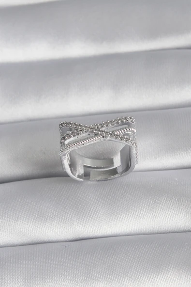 Pirinç Gümüş Renk Zirkon Taş Detay Kadın Yüzük - TJ-BYK3028 ürün görseli 1