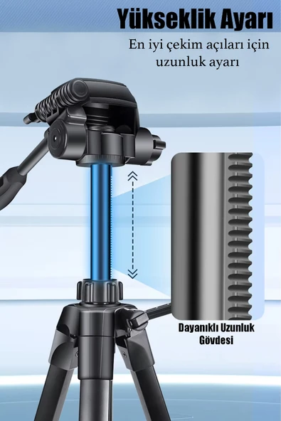 Farway Profesyonel Alüminyum Tripod 360 derece  Ayarlanılabilir Panoramik Başlık Su Terazili Telefon Tutucu 175cm - 5