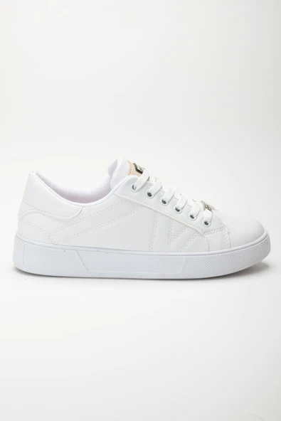 Kadın Casual Spor Ayakkabı Beyaz İnce Taban Bağcıklı - Resim 3