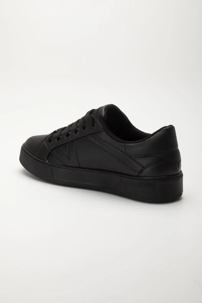 Kadın Casual Spor Ayakkabı Siyah İnce Taban Bağcıklı - Resim 5