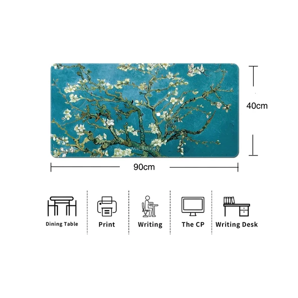 Van Gogh Desenli Büyük Masa Pedi 90x40 cm 3 mm Kaymaz Tabanlı Desk Mat Kumaş Mouse Pad - Resim 6
