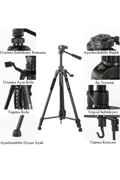 Farway Profesyonel Alüminyum Tripod 360 derece  Ayarlanılabilir Panoramik Başlık Su Terazili Telefon Tutucu 175cm - 4