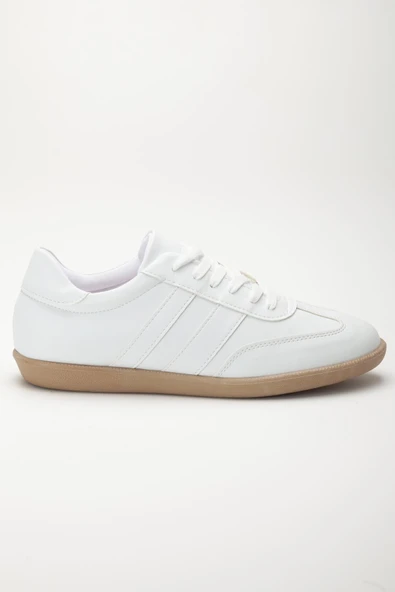 İnce Taban İki Renk Futsal Beyaz Cilt Kadın Spor Ayakkabı - Resim 3