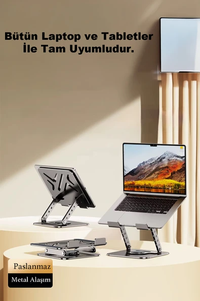 Farway Metal Laptop Macbook Notebook Standı 2 Kademeli 360 Derece Ayarlanılabilir - 3