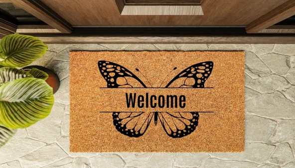 Kapı Önü Paspası Özel Tasarım Koko Model Kelebek Welcome PK-1566 - 2