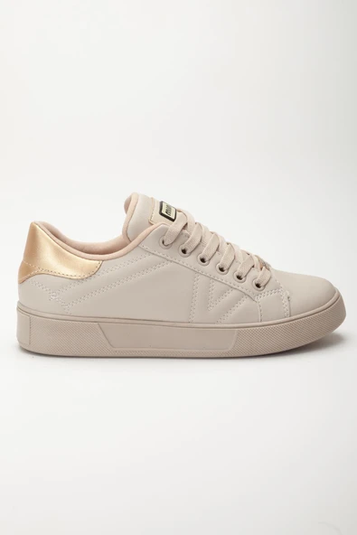 Kadın Casual Spor Ayakkabı Bej İnce Taban Bağcıklı - Resim 3