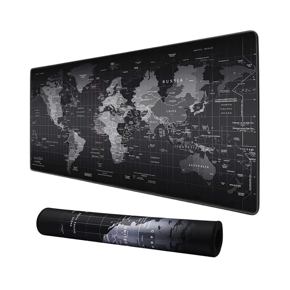 Geniş Gaming Mouse Pad 90x40 cm Dünya Haritası Desenli Kaymaz Tabanlı Klavye Altlığı ürün görseli 1