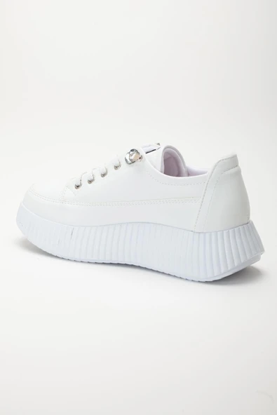 Kadın Casual Spor Ayakkabı Beyaz Elastik Bağcıklı Kalın Taban - Resim 5