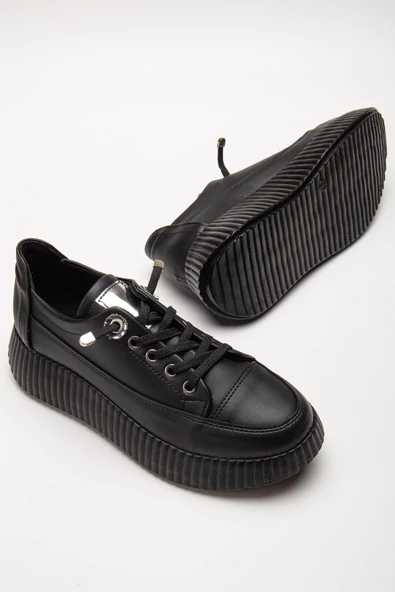 Kadın Casual Spor Ayakkabı Siyah Elastik Bağcıklı Kalın Taban ürün görseli