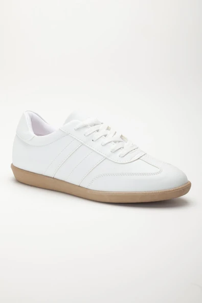 İnce Taban İki Renk Futsal Beyaz Cilt Kadın Spor Ayakkabı - Resim 4