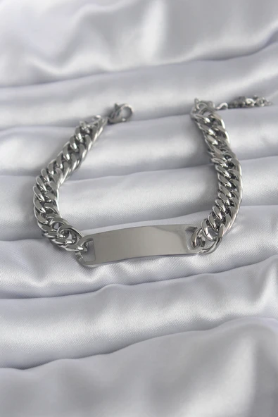 316L Çelik Gümüş Renk İsim Yazılabilir Plaka Model Kadın Bileklik - TJ-BB5743 ürün görseli 1