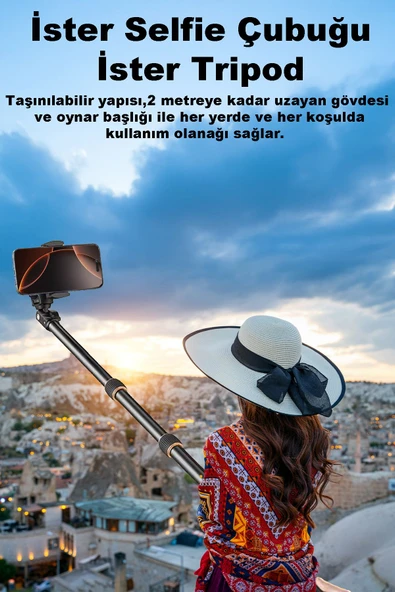 Farway 360° Ayarlanılabilir 4 Kademeli Alüminyum Telefon Tutucu Tripod Monopod Selfie Çubuğu 210 cm Çantalı - 2