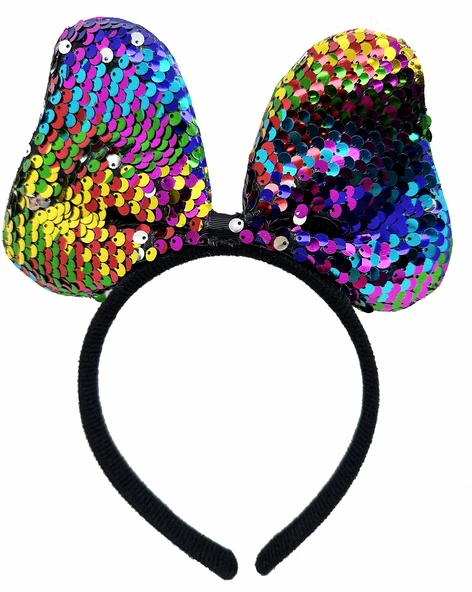 Renk Değiştiren Pullu Payetli Fiyonk Parti Tacı Rengarenk Gümüş Renk 20x16 cm ürün görseli 1