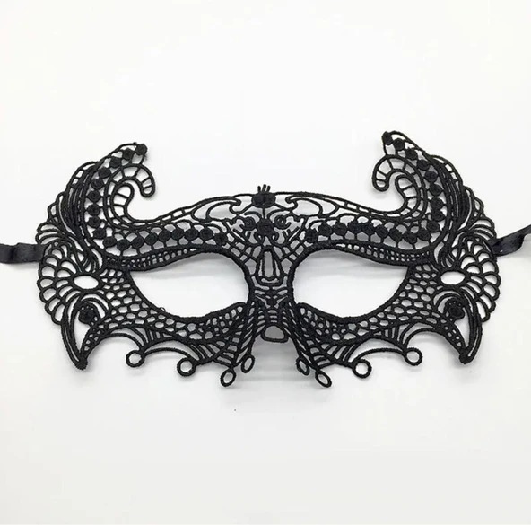 Siyah Renk Dantel Kesim Dantel İşlemeli Balo Parti Maskesi 4 No ürün görseli 1