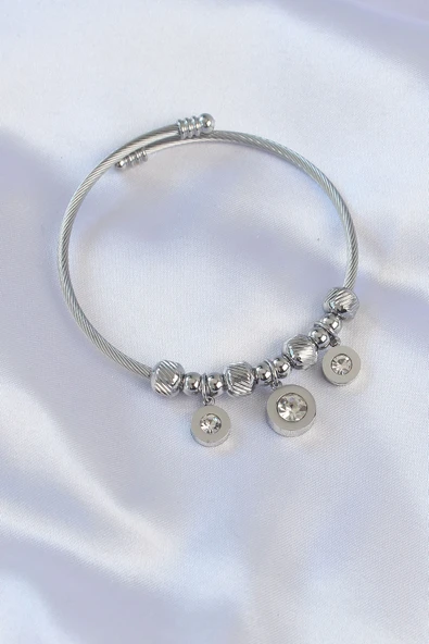 316L Çelik Gümüş Renk Zirkon Taşlı Model Charm Bileklik - TJ-BB6090 ürün görseli 1