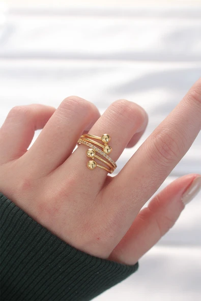 Topçuk Model Zirkon Taşlı Gold Renk Ayarlanabilir Yüzük - TJ-BYK3138 ürün görseli 1