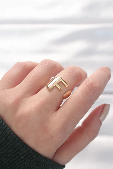 F Harfli Altın Renk Ayarlanabilir Yüzük - TJ-BYK3154 ürün görseli 1