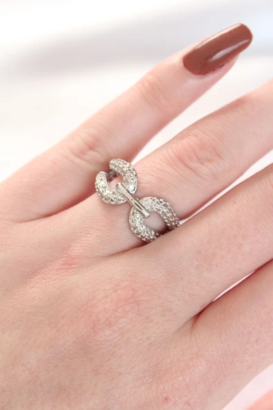 Zirkon Taşlı Silver Renk Ayarlanabilir Yüzük - TJ-BYK3108 - Resim 2