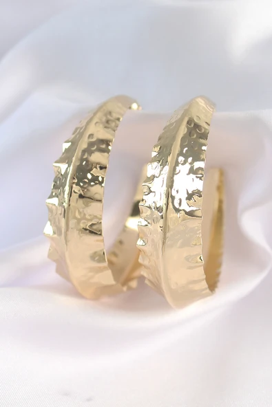 Pirinç Gold Renk Yaprak Desenli Halka Küpe - TJ-BKP8921 - 1