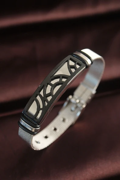 316L Çelik Siyah Desenli Ayarlanabilir Hasır Kordonlu Bileklik - TJ-EB3636 ürün görseli 1