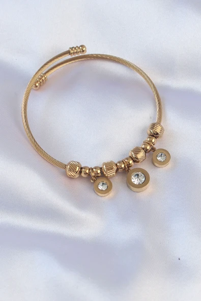 316L Çelik Gold Renk Zirkon Taşlı Model Charm Bileklik - TJ-BB6089 ürün görseli 1