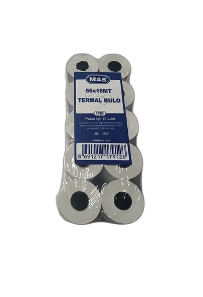 Mas 56x16m Termal Rulo Yazar Kasa Pos Kağıdı 16 Metre / 10 Adet (1 Paket) - 2