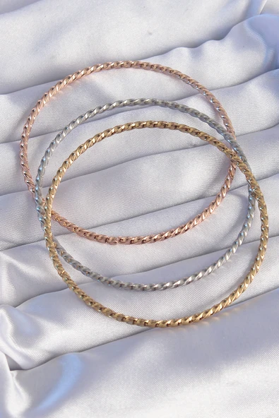 316L Çelik Renkli İnce Burgu Model Ajda Bilezik Seti - TJ-BB6193 - Resim 2