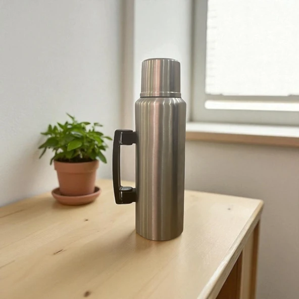Cooker 1.5 Litre Çift Katlı Çelik Termos-24 Saat Sıcak, 48 Saat Soğuk, Kulplu (Kamp, Piknik, Ofis, Seyahat)