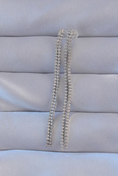 Pirinç Gümüş Renk Zirkon Taşlı Su Yolu Model Küpe - TJ-BKP9146