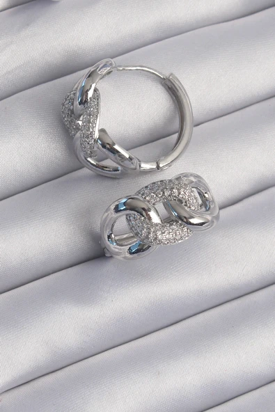 Pirinç Gümüş Renk Zirkon Taşlı Samanyolu Küpe - TJ-BKP9199 ürün görseli