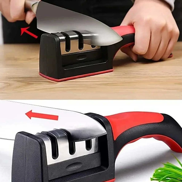 Profesyonel Bıçak Bileyici 3 Açılı Elmas Seramik Çelik Gövdeli El Bıçakları Bileme ürün görseli 1