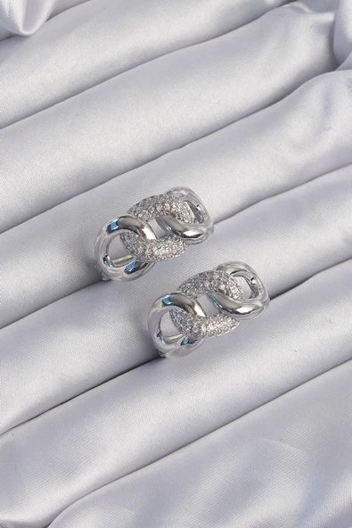 Pirinç Gümüş Renk Zirkon Taşlı Samanyolu Küpe - TJ-BKP9199 - Resim 2