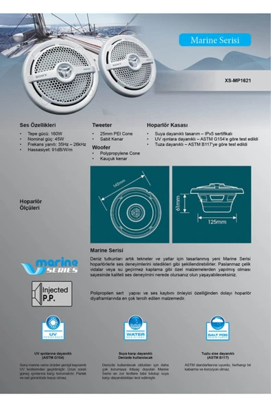 Xs-mp1621 16cm (6,5 INÇ) Marine (deniz Tipi ) 2-yollu Çift Konili 160 Watt Suya Dayanıklı Hopar - 6