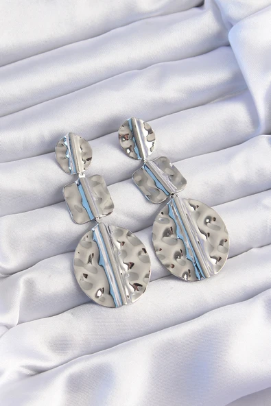 Pirinç Gümüş Renk Geometrik Ezme Plaka Küpe - TJ-BKP9245 ürün görseli