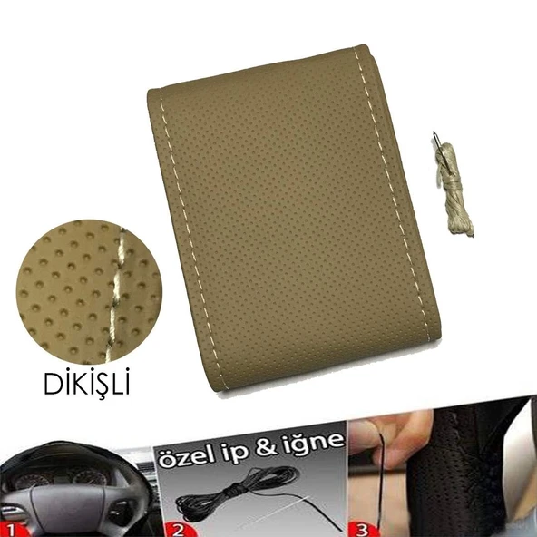 Deri Direksiyon Kılıfı - Dikmeli Delikli Model / A Kalite Kopmayan İp / Kokusuz Ürün - 3