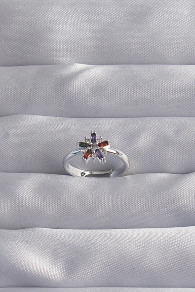 Pirinç Gümüş Renk Renkli Zirkon Taşlı Ayarlamalı Yüzük - TJ-BYK3256 ürün görseli 1