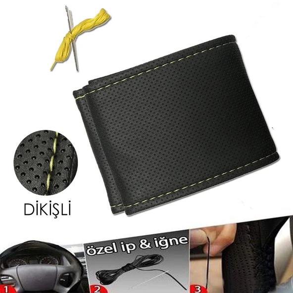 Deri Direksiyon Kılıfı - Dikmeli Delikli Model / A Kalite Kopmayan İp / Kokusuz Ürün - 7