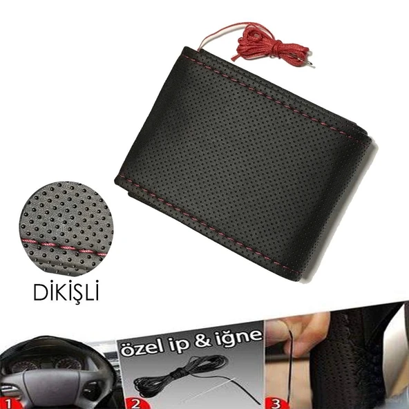 Deri Direksiyon Kılıfı - Dikmeli Delikli Model / A Kalite Kopmayan İp / Kokusuz Ürün - 6