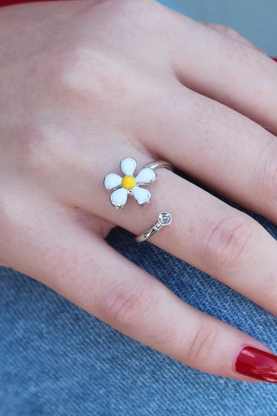 Gümüş Renk Papatya Model Zirkon Taş Detay Kadın Yüzük - TJ-BYK2609 ürün görseli 1