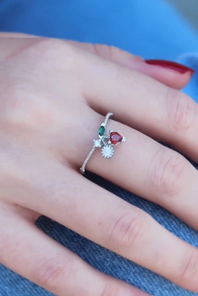 Gümüş Renk Kiraz Model Zirkon Taşlı Kadın Yüzük - TJ-BYK2604 ürün görseli 1