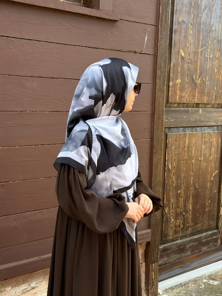 Pamuklu Flora Desen Eşarp-Siyah/Antrasit - 2