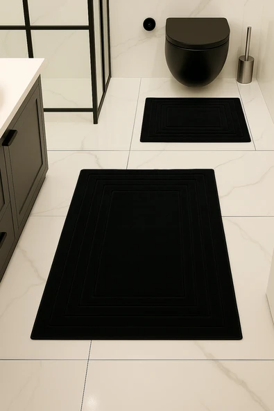 %100 Pamuk Dokuma, Su Emici, Banyo Paspas Seti, Banyo Halısı Vera 2'li Klozet Takım 60x100-60x50