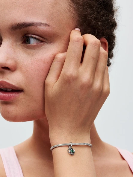 Pandora Yeşil Sonsuz Halka Sallantılı Charm 925 ayar gümüş" - Resim 5