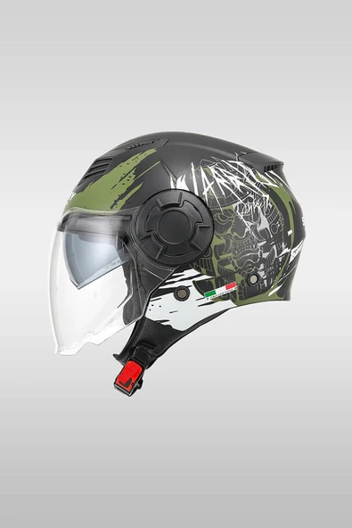 Sway 766 Matt Warrıor Black Army Grey Yarım Motosiklet Kaskı - 1