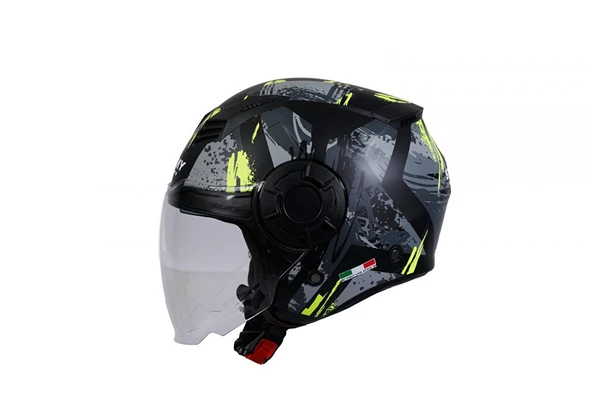 Sway Sw766 Yarım Yazlık Kask Poıson Matt Black Grey Yellow Güneş Vizörlü LARGE - 2