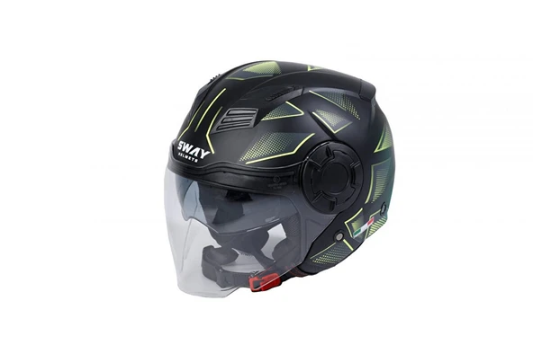Sway Sw766 Yarım Yazlık Kask Cırcle Mat Black Yellow Güneş Vizörlü LARGE - 1