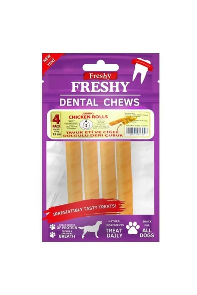 Freshy Jumbo Chicken Stuffed Rolls Tavuk Etli ve Ciğer Dolgulu Deri Çubuk 4 adet 120gr ürün görseli 1