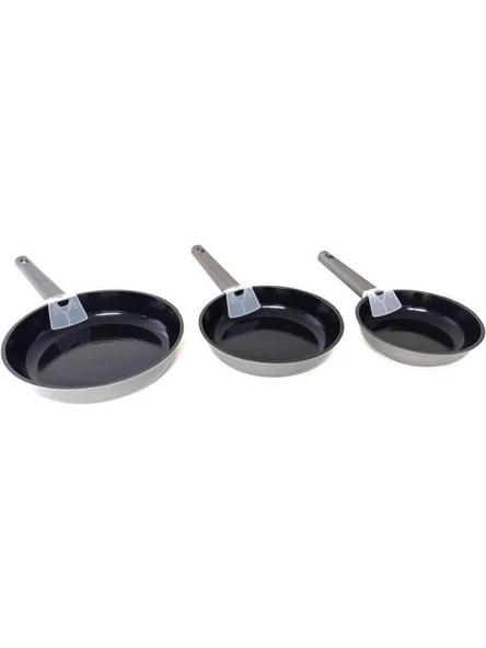 OMS 15016 Döküm Seramik 3 Parça Tava Seti Siyah (20-24-28 cm) - 3