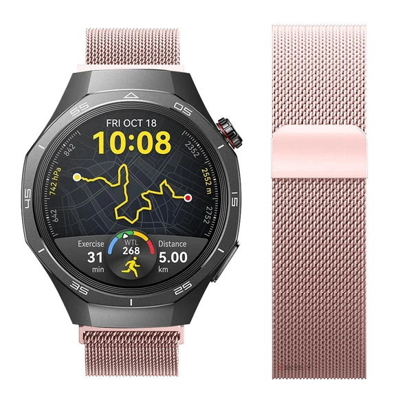 Huawei Watch GT5 Pro 46mm Uyumlu Manyetik Milanese Loop Metal Kordon   Pembe - Resim 3